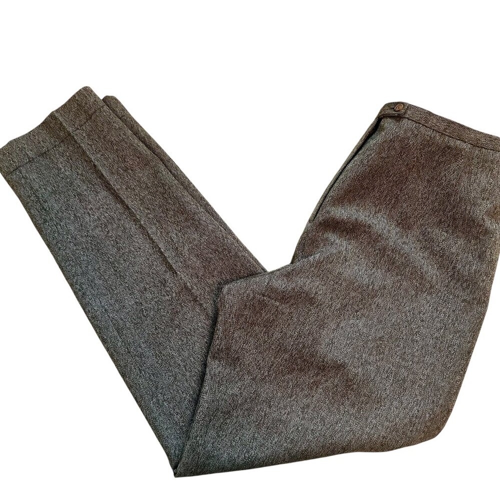 Harvé Benard Sport Women’s 100% Wool Brown Herringbone Trousers, Size 10